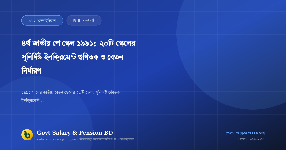 ৪র্থ জাতীয় পে স্কেল ১৯৯১: ২০টি স্কেলের সুনির্দিষ্ট ইনক্রিমেন্ট গুণিতক ও বেতন নির্ধারণ